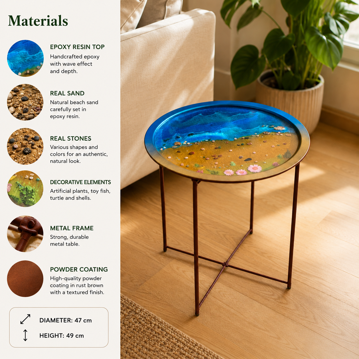 Handmade Ocean Epoxy Side Table