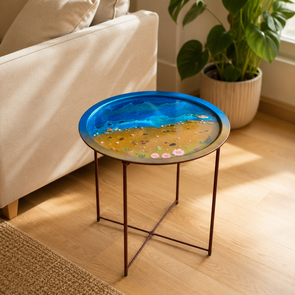 Handmade Ocean Epoxy Side Table