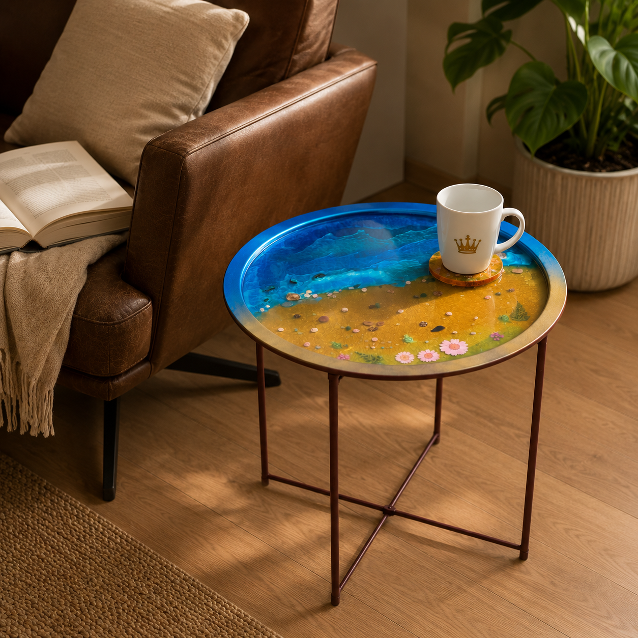 Handmade Ocean Epoxy Side Table
