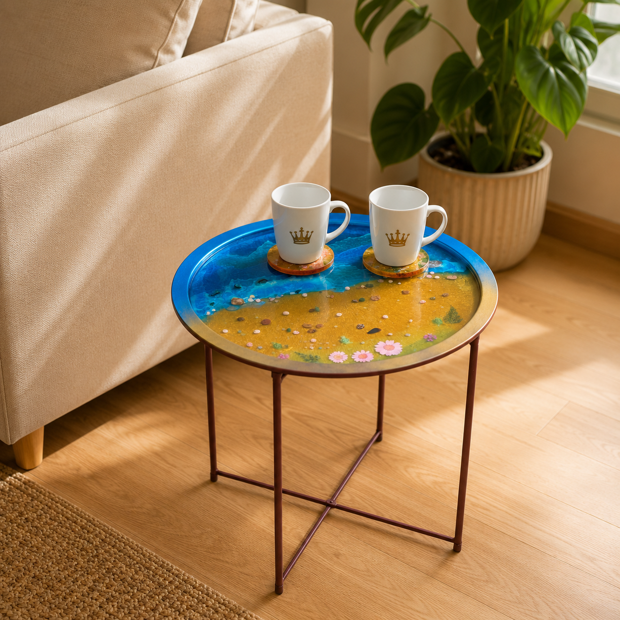 Handmade Ocean Epoxy Side Table