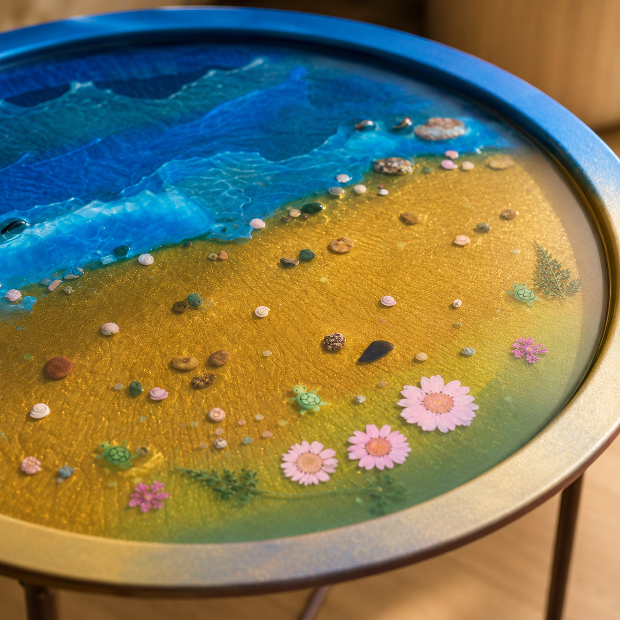 Handmade Ocean Epoxy Side Table