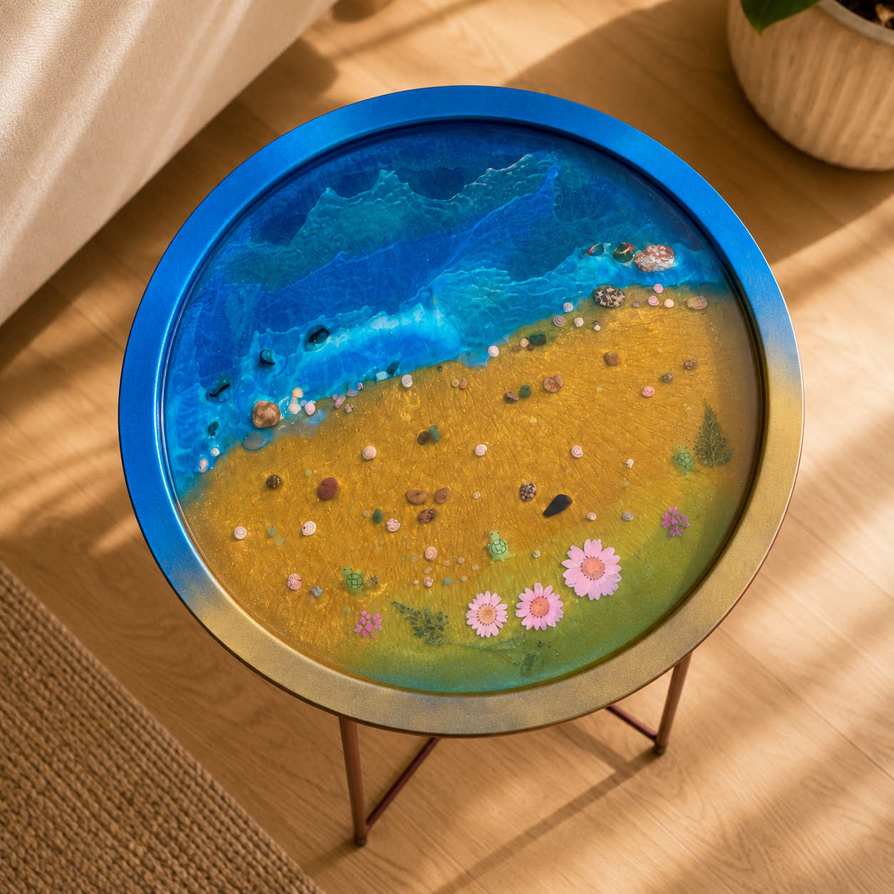 Handmade Ocean Epoxy Side Table
